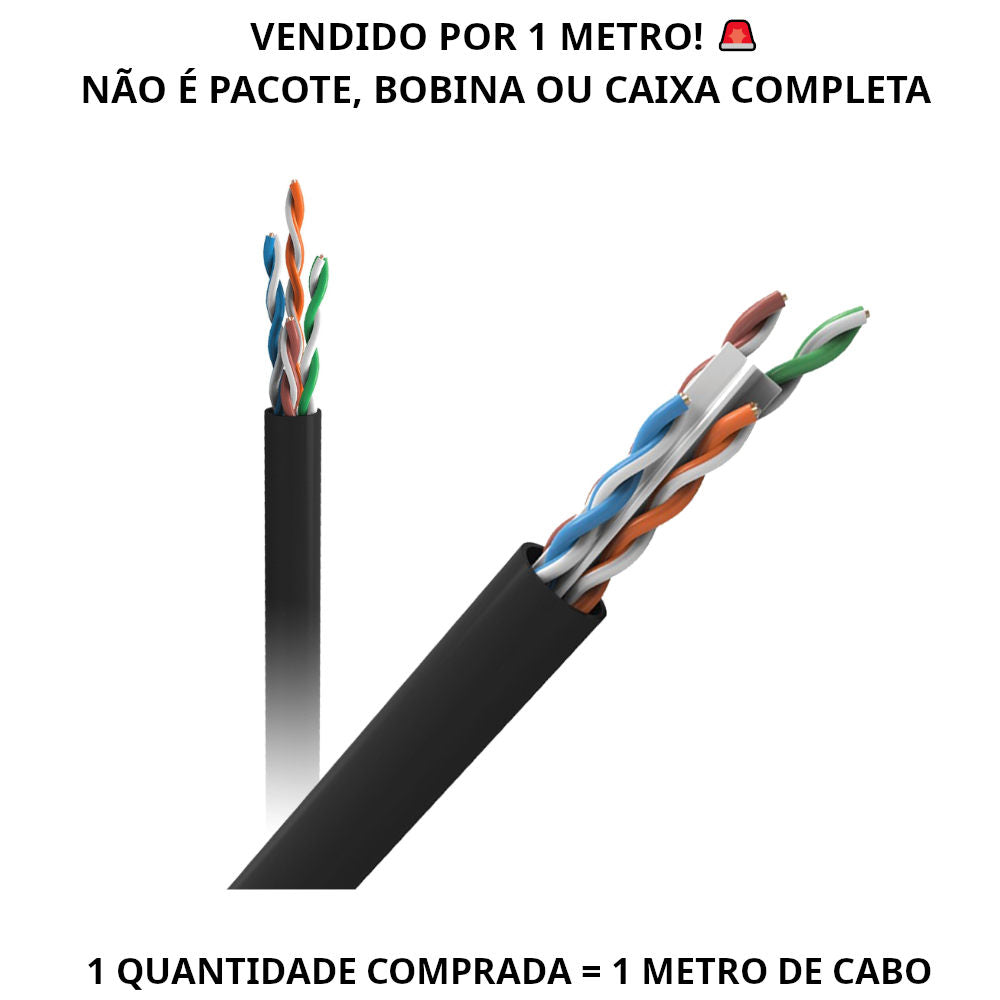 Metro de Cabo de Rede UTP Cat5e 23AWG Preto – MK2 VO6 Tecno (Venda por Metro)